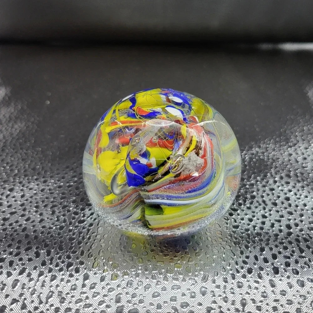 Art Glass Paperweight Floral Fountain Firework Swirl Bubble Multicolored 3 Inch